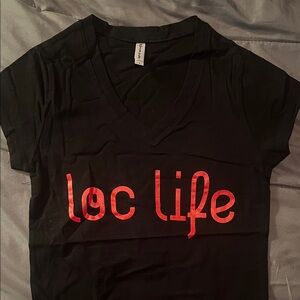Black 'Loc Life' V-Neck T-Shirt